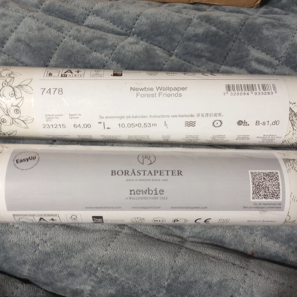 NWT Forest Friends 7478 Borastapeter Wallpaper Hygge Cottagecore Fox Badger Bugs